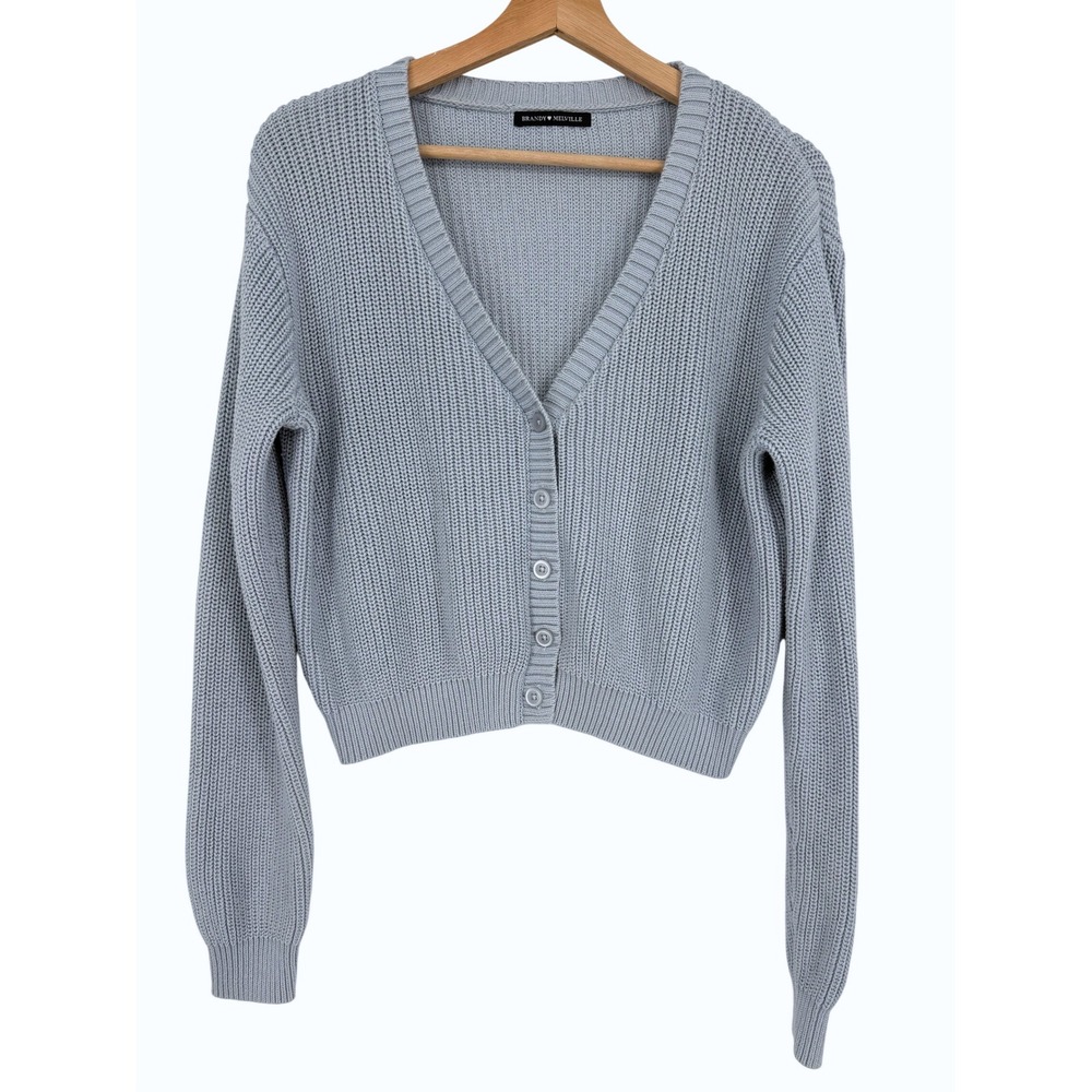 Brandy Melville Blue Cropped Cardigan Chunky Knit Sweater